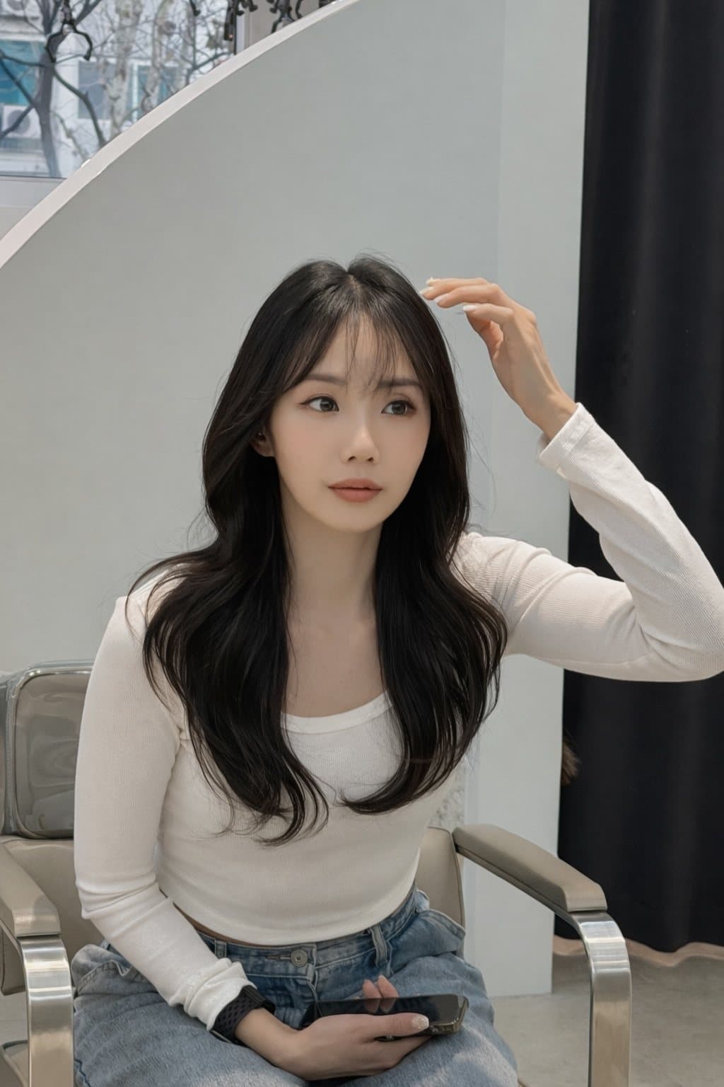 롱 레이어드컷 스타일 사진