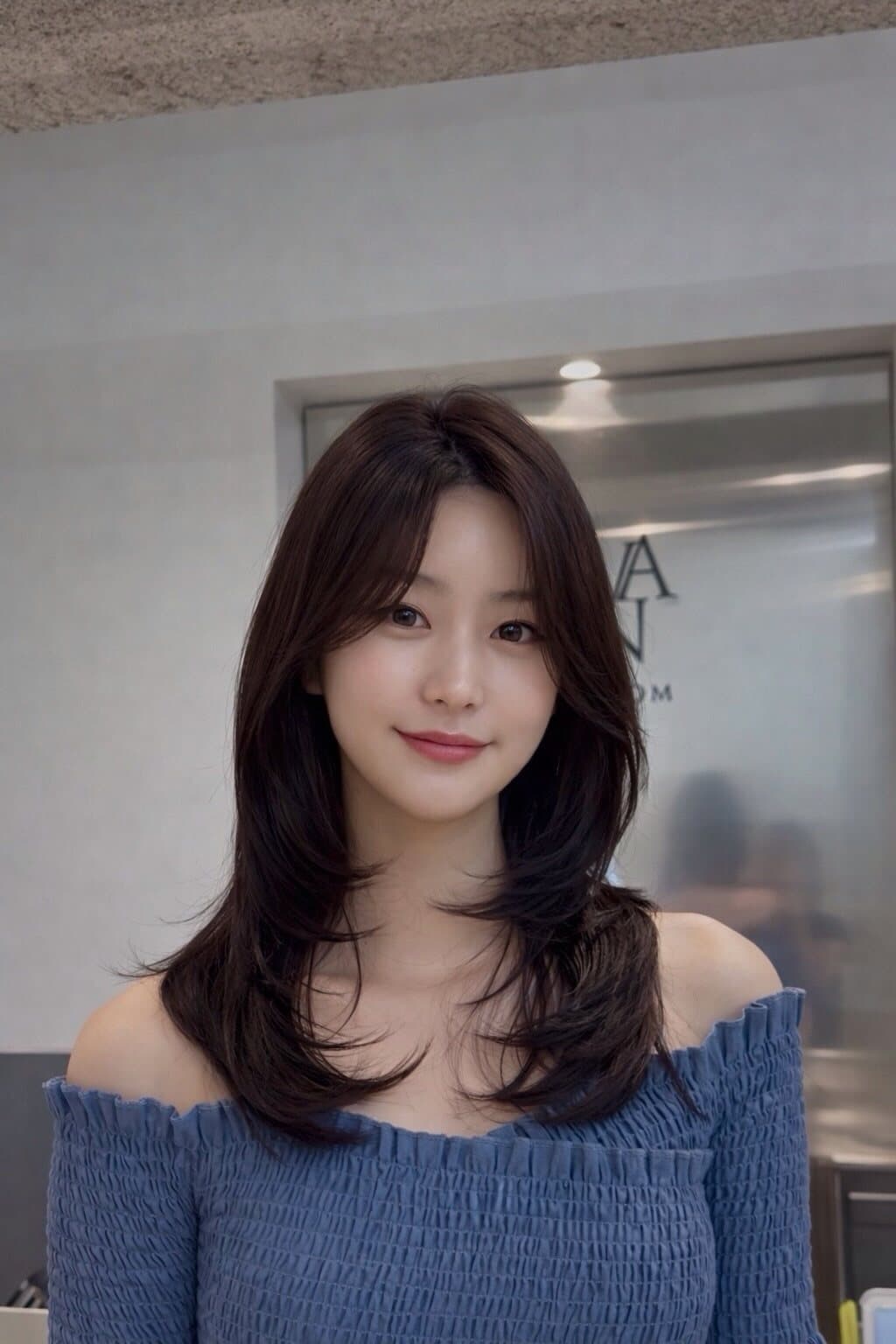 중단발 레이어드컷 다크브라운 스타일 사진